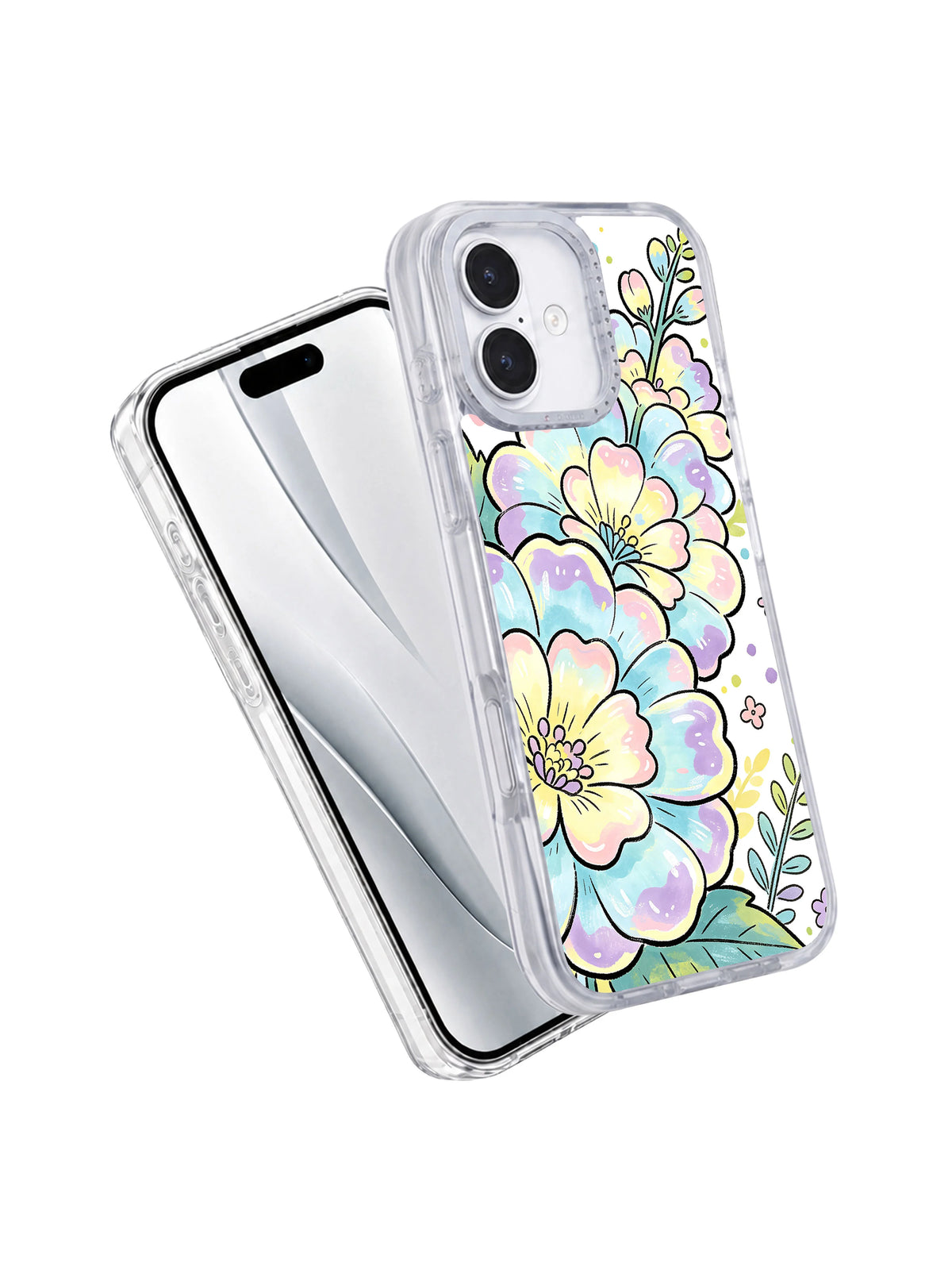 Cute botanical iPhone 17 case front and back view