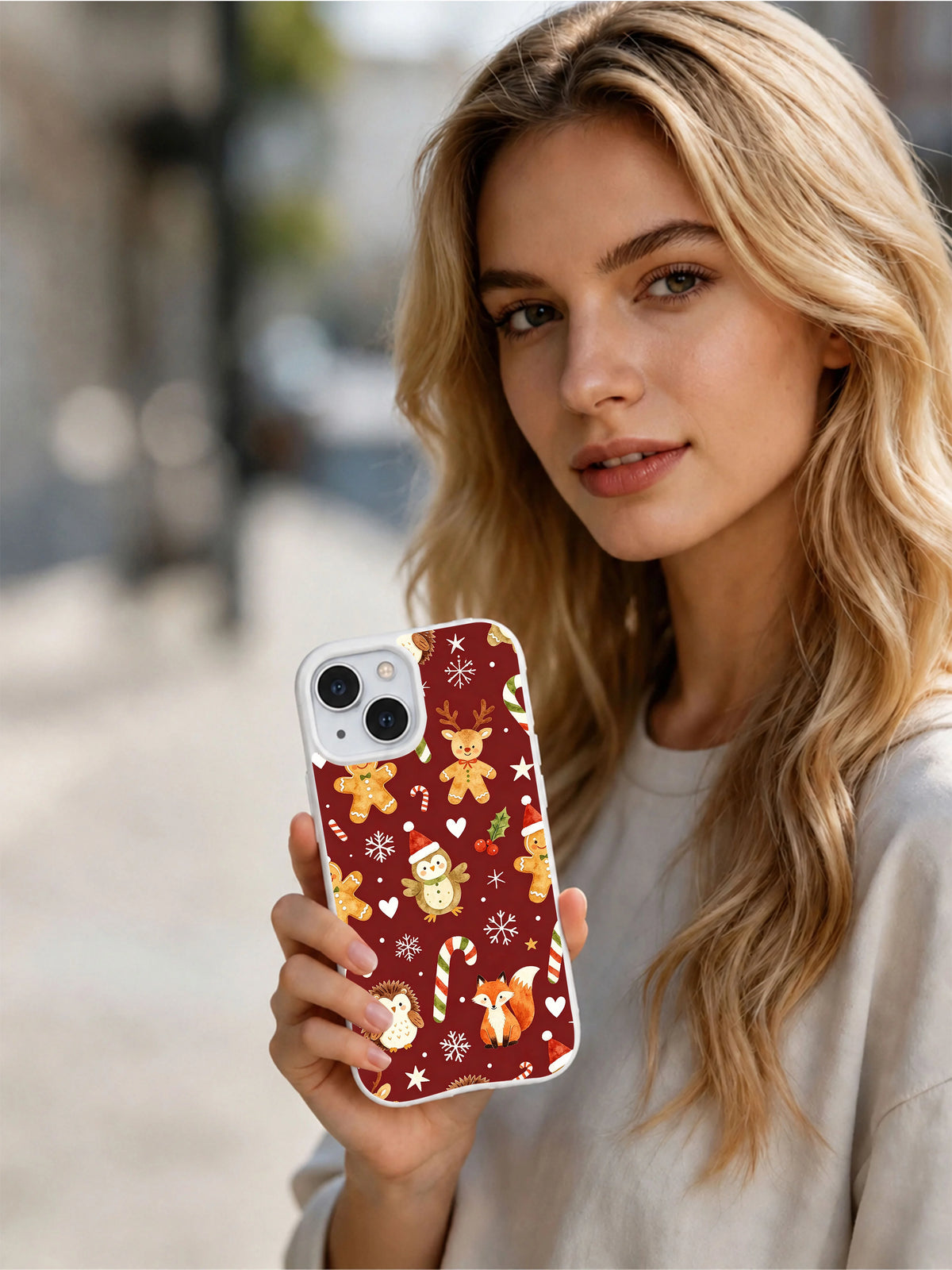 Candy Cane Christmas Forest festive iPhone case lifestyle view