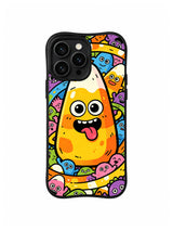 Giant Candy Corn Carnival: A giant smiling candy corn stands inside a dense ring of bright monsters.