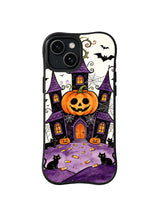 Candy Court Pumpkin Hall: A smiling orange pumpkin sits over a purple hall with cats, bats and candy.