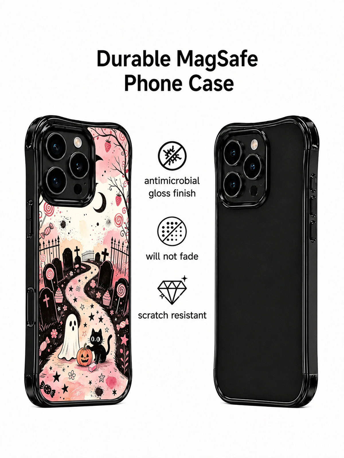 Cute ghost black cat iPhone 13 Pro case detail