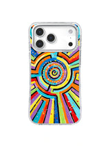 Radiant Lollipop Labyrinth: A dotted central spiral sends straight rainbow paths outward.