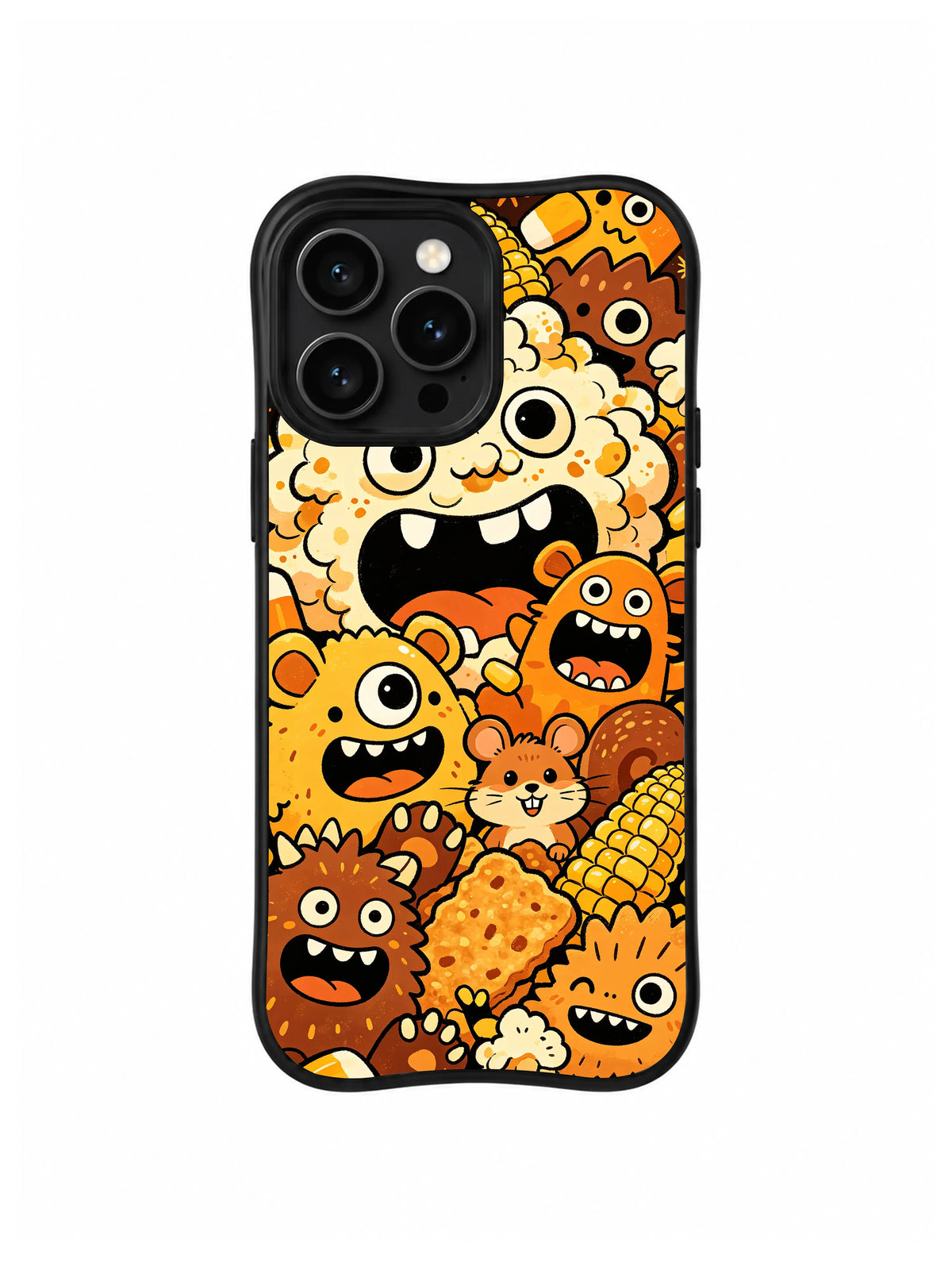 Popcorn Candy Monsters: Orange and yellow monsters gather around popcorn and candy shapes.
