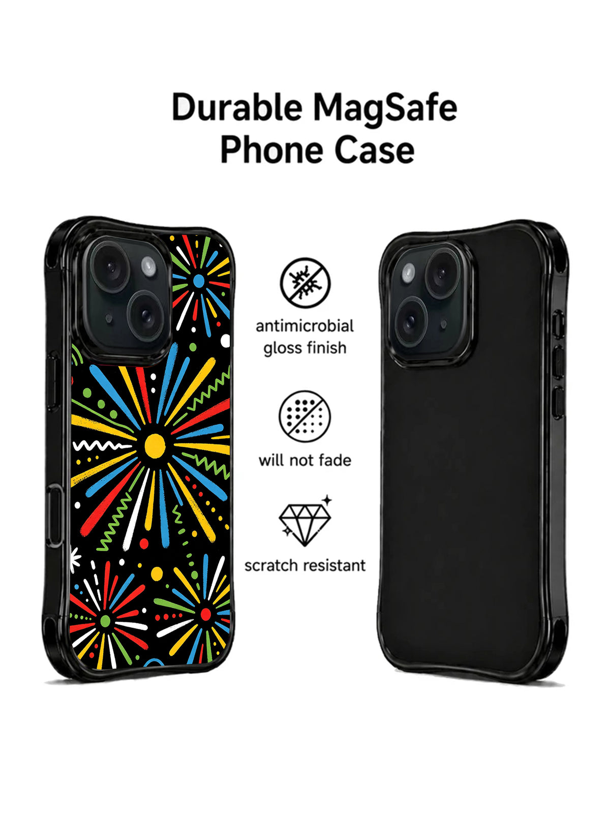 Candy Motion abstract doodle iPhone 15 Pro case angled view