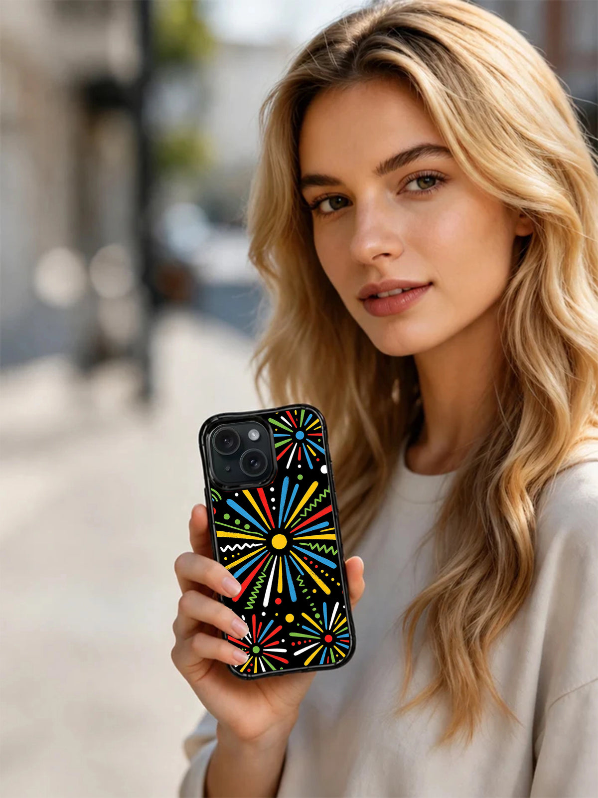 Candy Motion artist designed iPhone 15 Pro case full back view