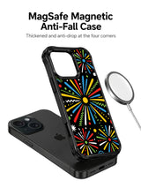 Colorful hand drawn lines on black iPhone 15 Pro case detail