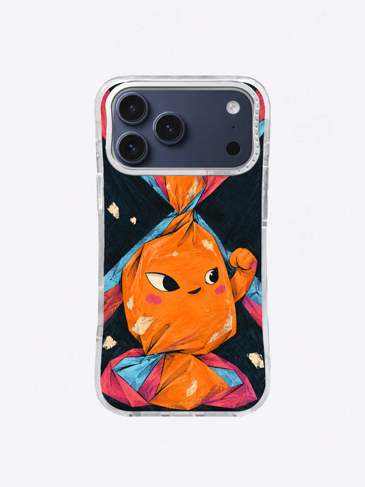 The Candy That Said Enough firm pause artwork on an iPhone case