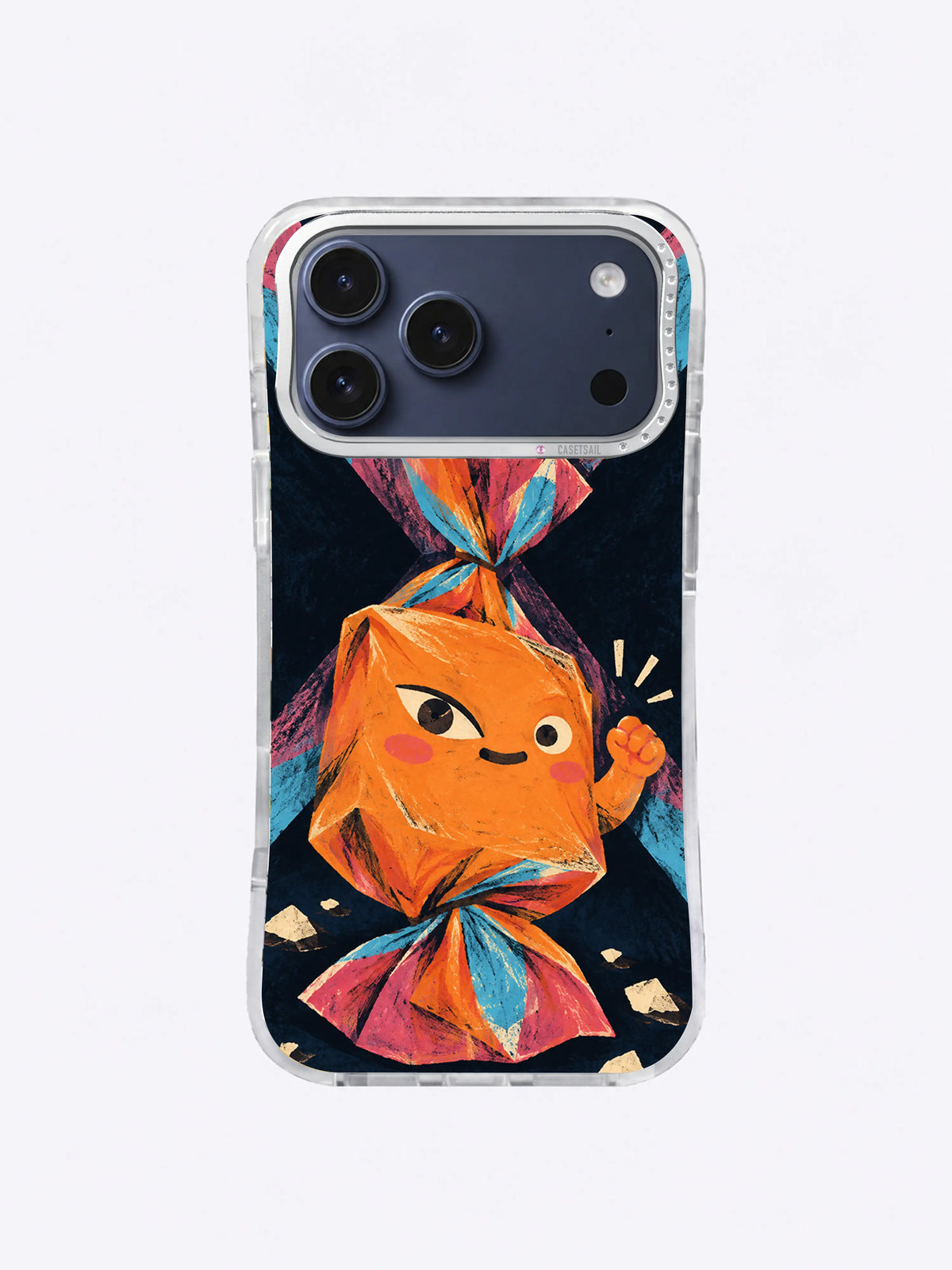 The Candy That Said Enough raspberry wrapper artwork on an iPhone case