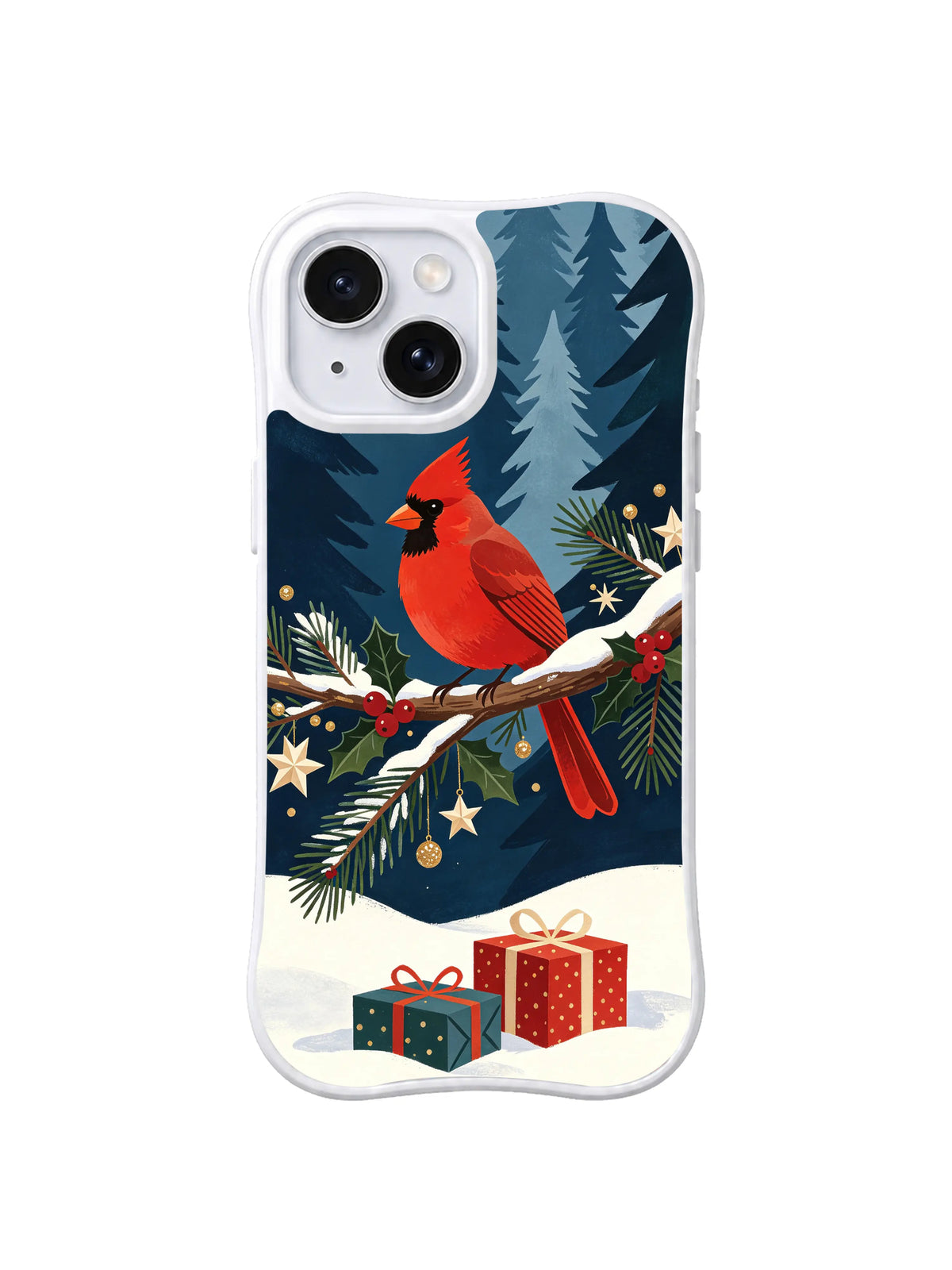 Scarlet Cardinal Snow Branch artwork on an iPhone 14 case