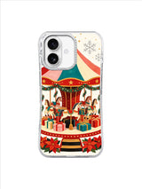 Christmas carousel with poinsettias, gifts, and snowflakes on an iPhone 17 case