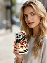 Lifestyle view of the clear-edge Carousel of Winter Wishes iPhone 15 Pro case