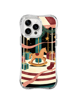 Carousel horse iPhone 15 Pro case with dusty-rose rings, gifts and hanging stars