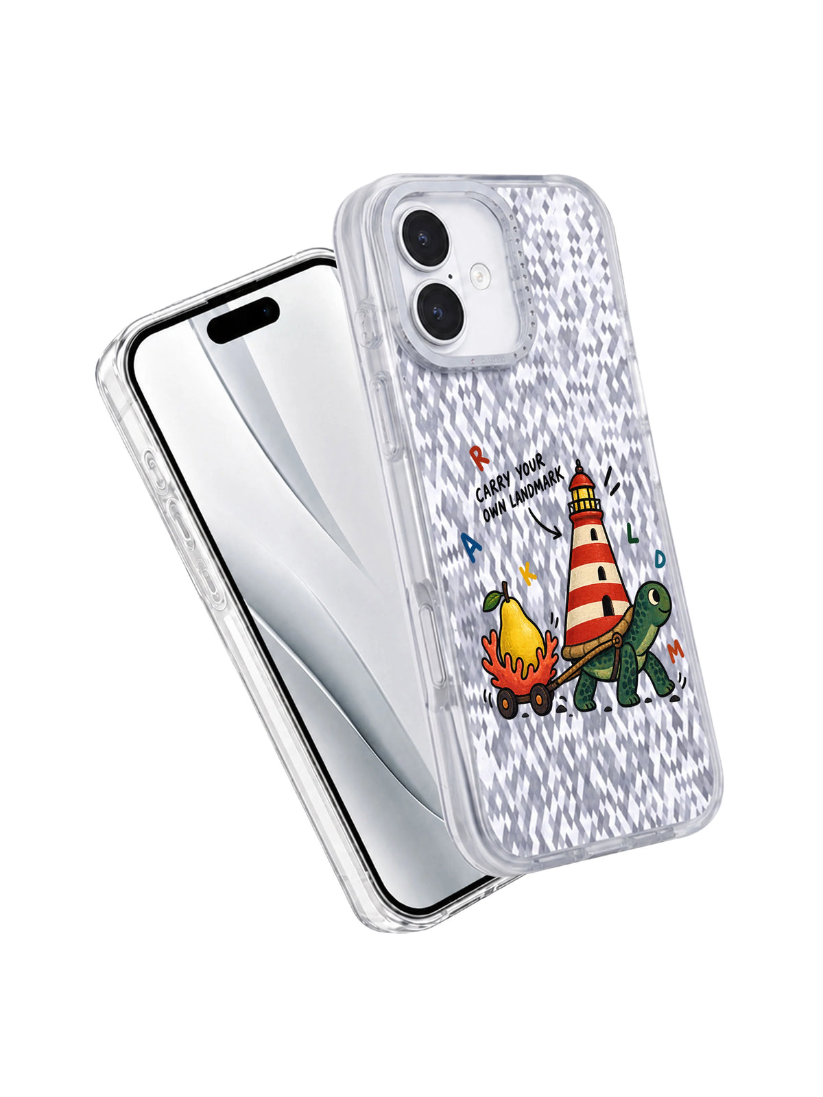 Carry Your Own Landmark iPhone 16 case angled view