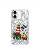 Carry Your Own Landmark striped lighthouse shell artwork on transparent iPhone 16 case