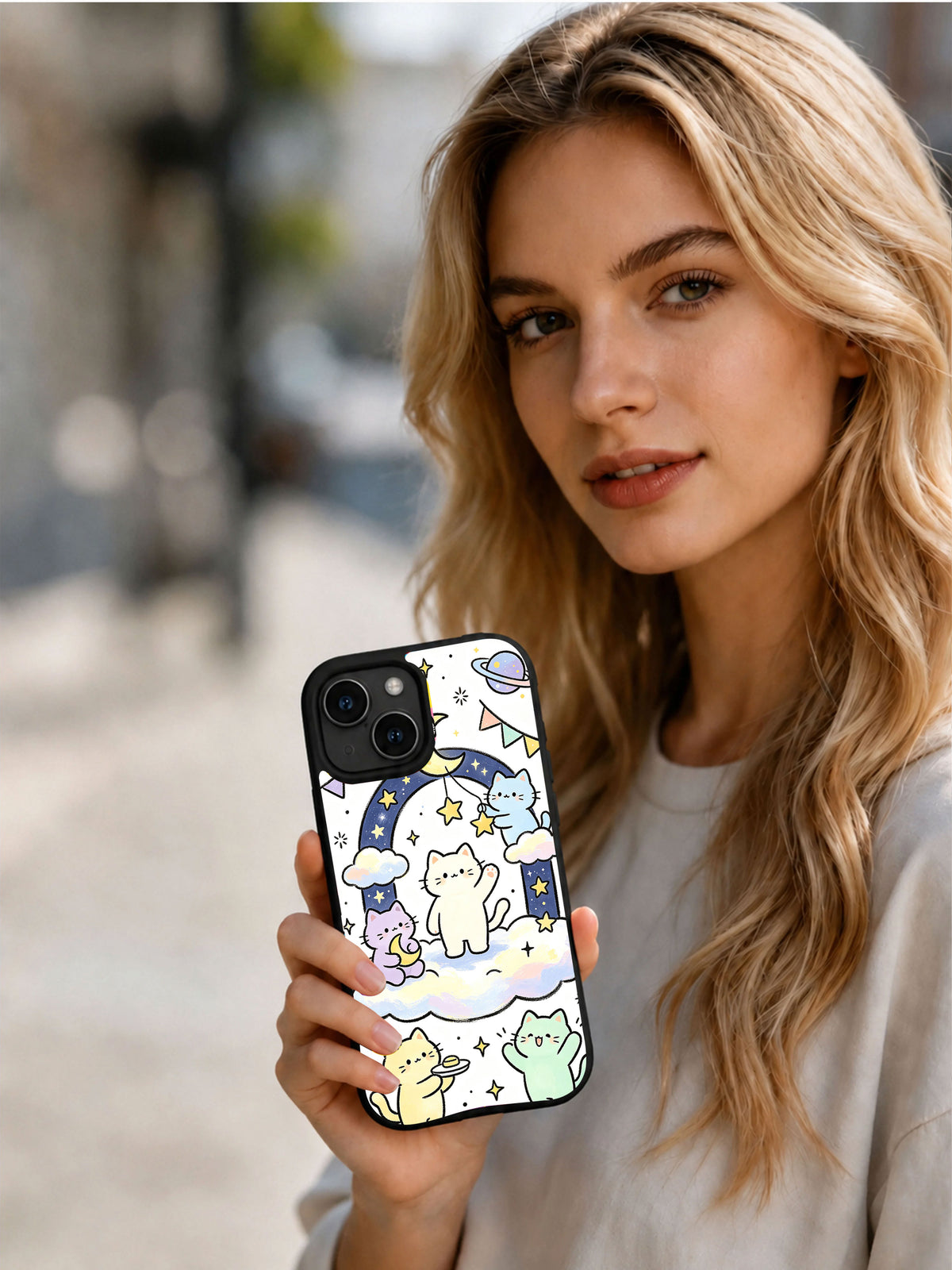 Product or handheld view of the Cat Starry Night Party case