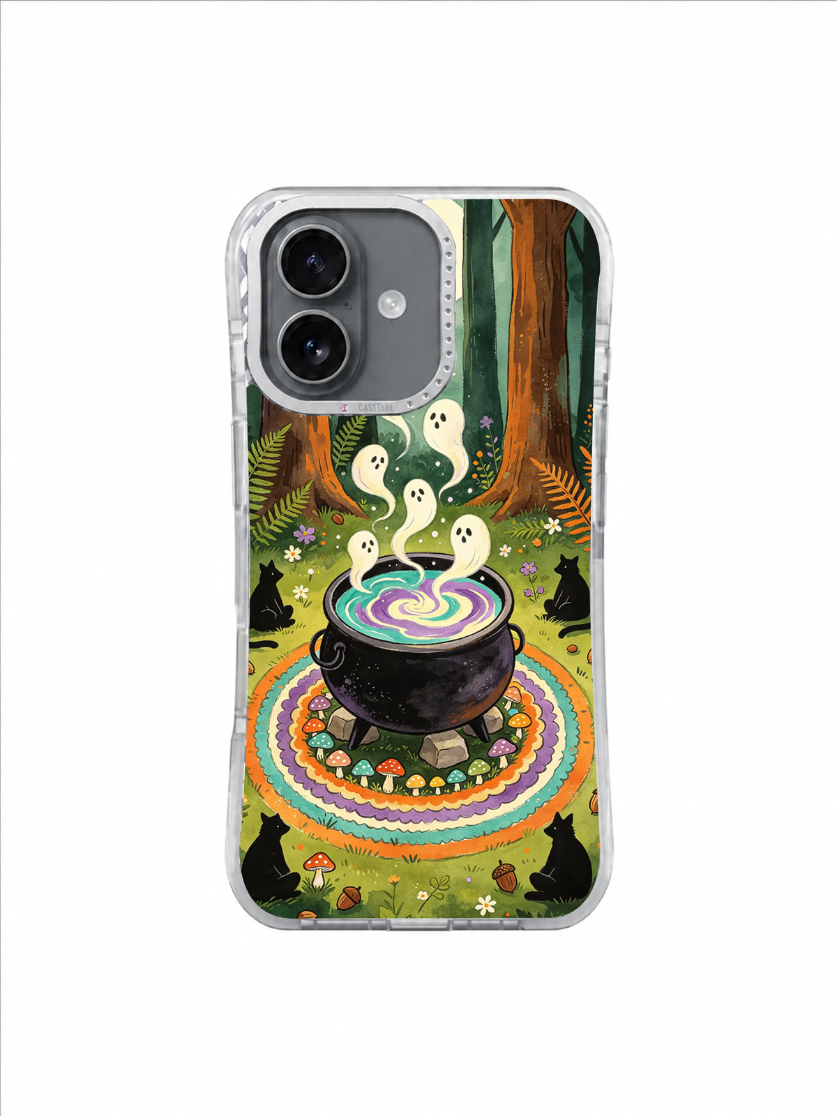 Rainbow Mushroom Sigh Circle artwork on Cauldron of Shared Sighs iPhone 17 Case