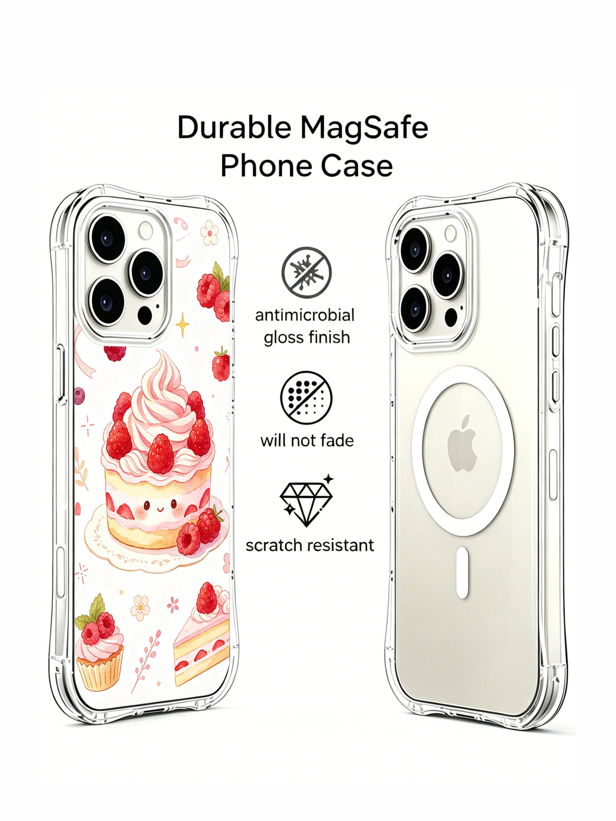 Raspberry Cream Birthday Dream: Illustrated rear case beside a second rear phone view.