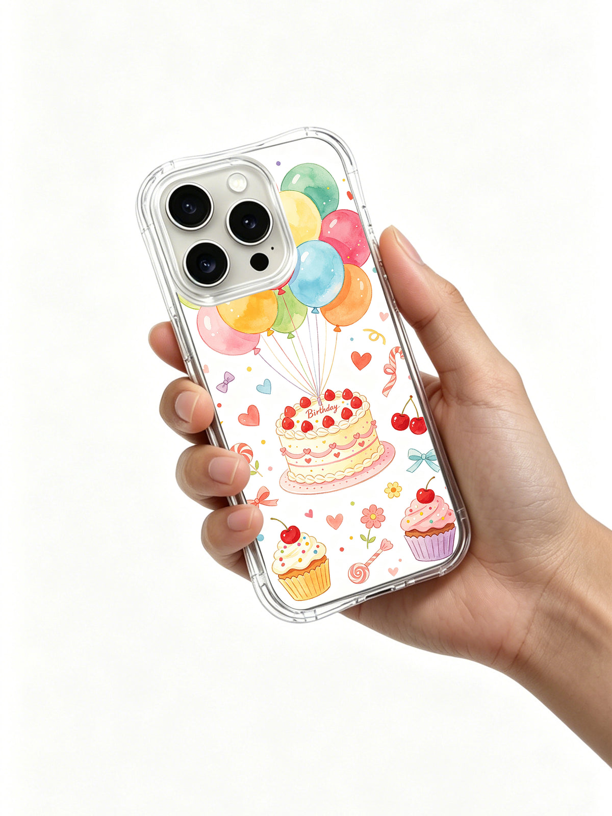 Sweet Birthday Candy Land: Desenli arkası dışarı bakacak şekilde kılıfı tutan el.