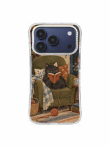 Front view of The Chair That Purred transparent iPhone 17 Pro case