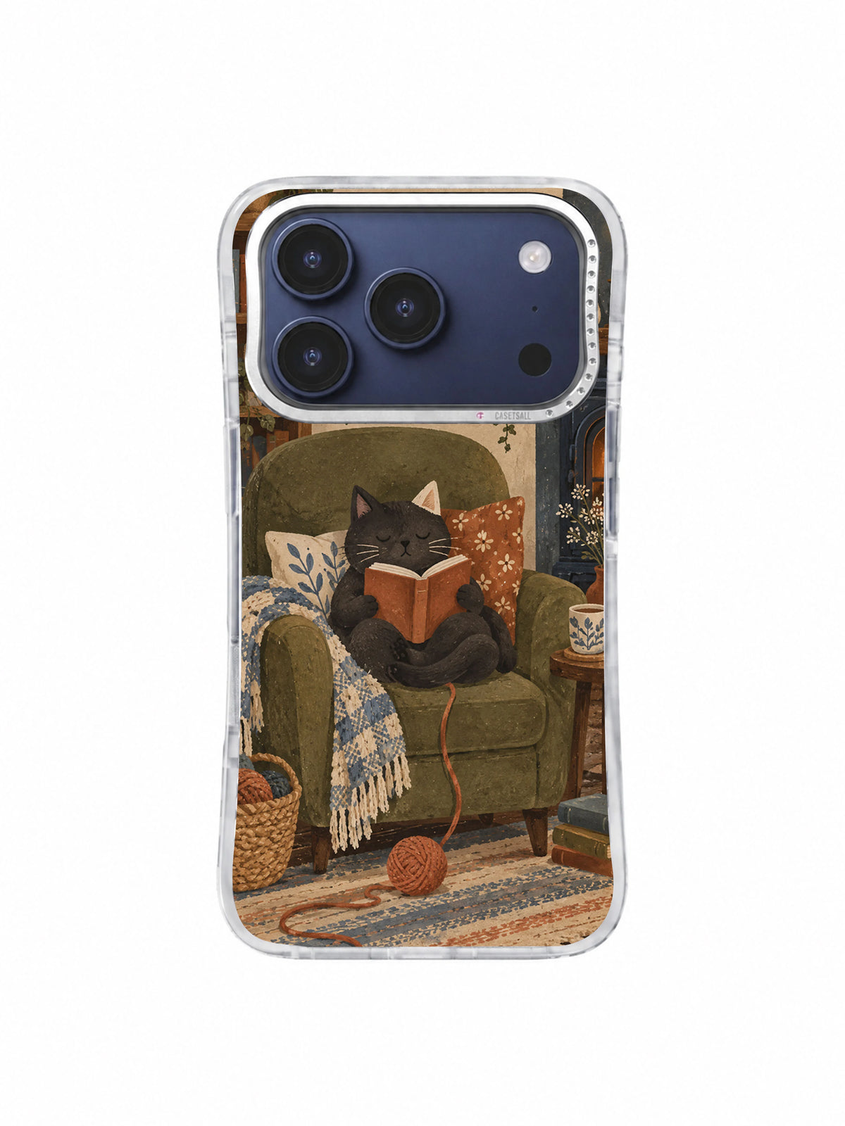 Front view of The Chair That Purred transparent iPhone 17 Pro case