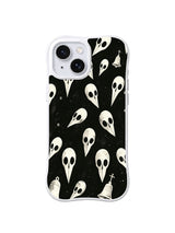 Chapel Bell Specters black and white spirit artwork on iPhone 15 Plus case