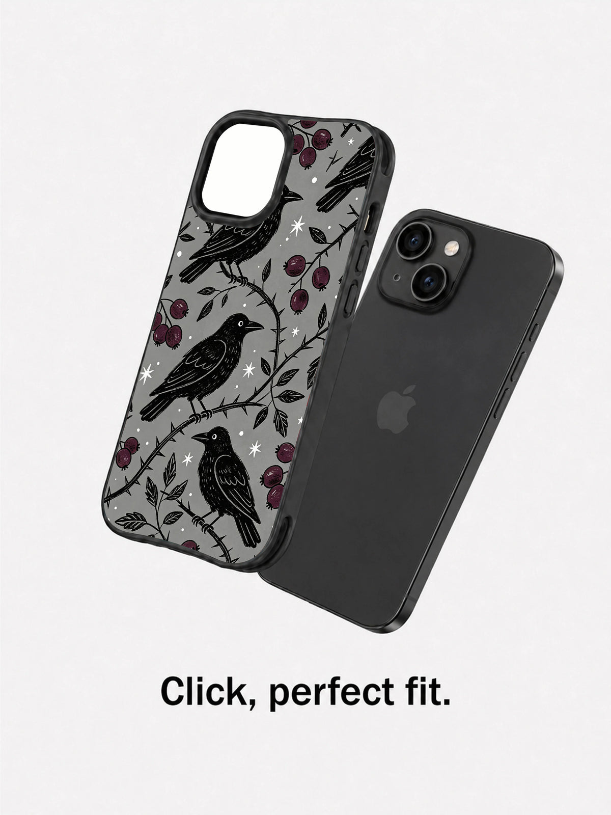 Charcoal Raven Wild Berry: case shown separately beside a phone.