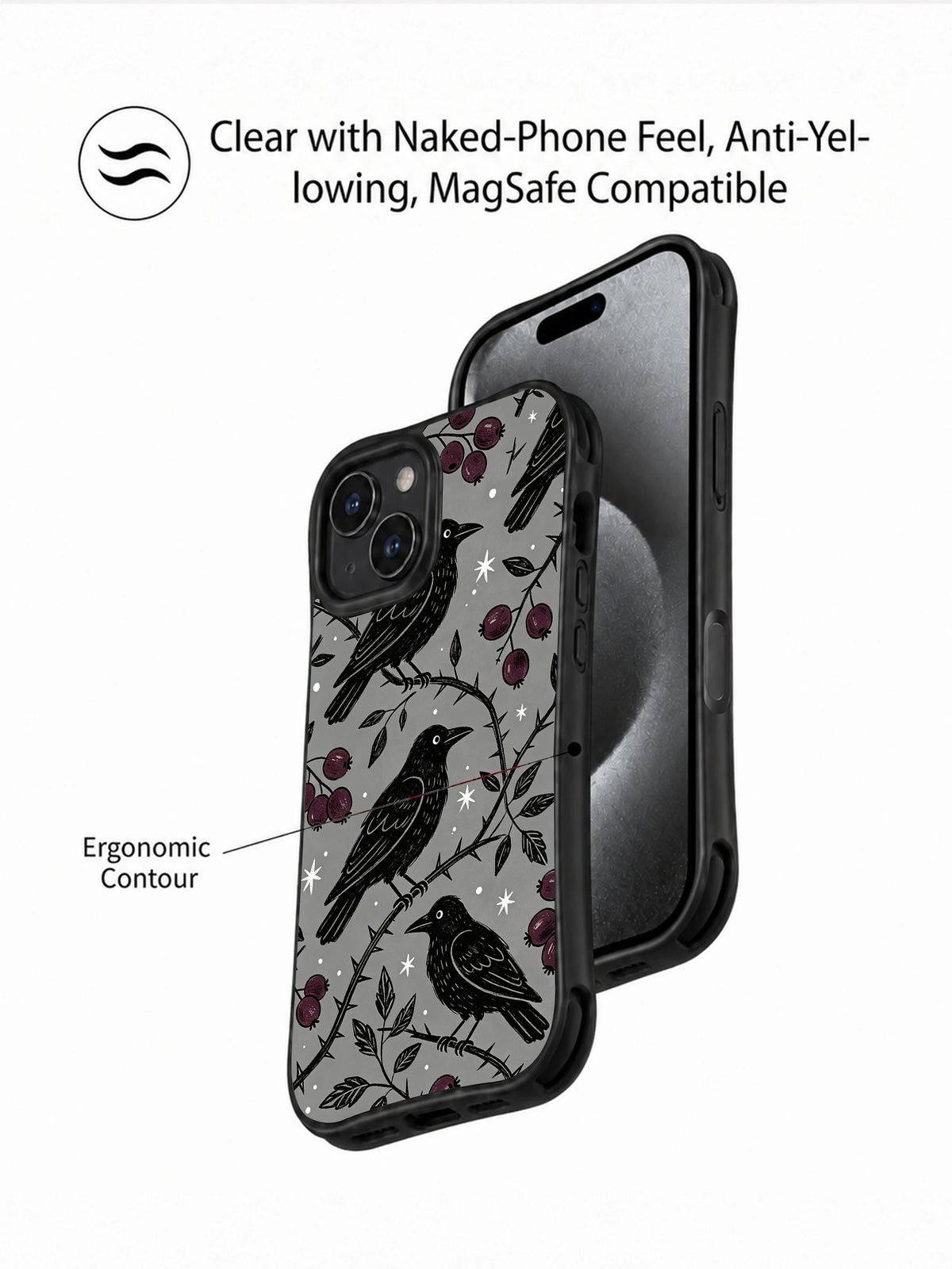 Charcoal Raven Wild Berry: front and back presentation of the case.