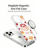 Cherry Birthday Garden: Phone, separate illustrated case and round accessory arranged together.