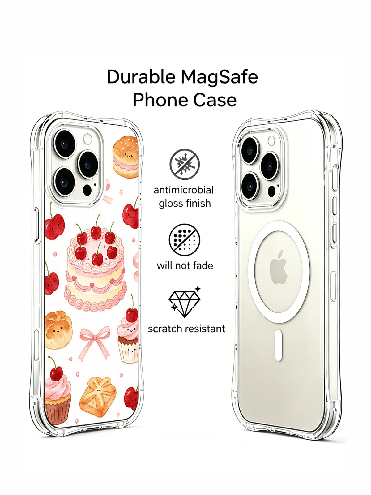 Cherry Birthday Garden: Illustrated rear case beside a second rear phone view.