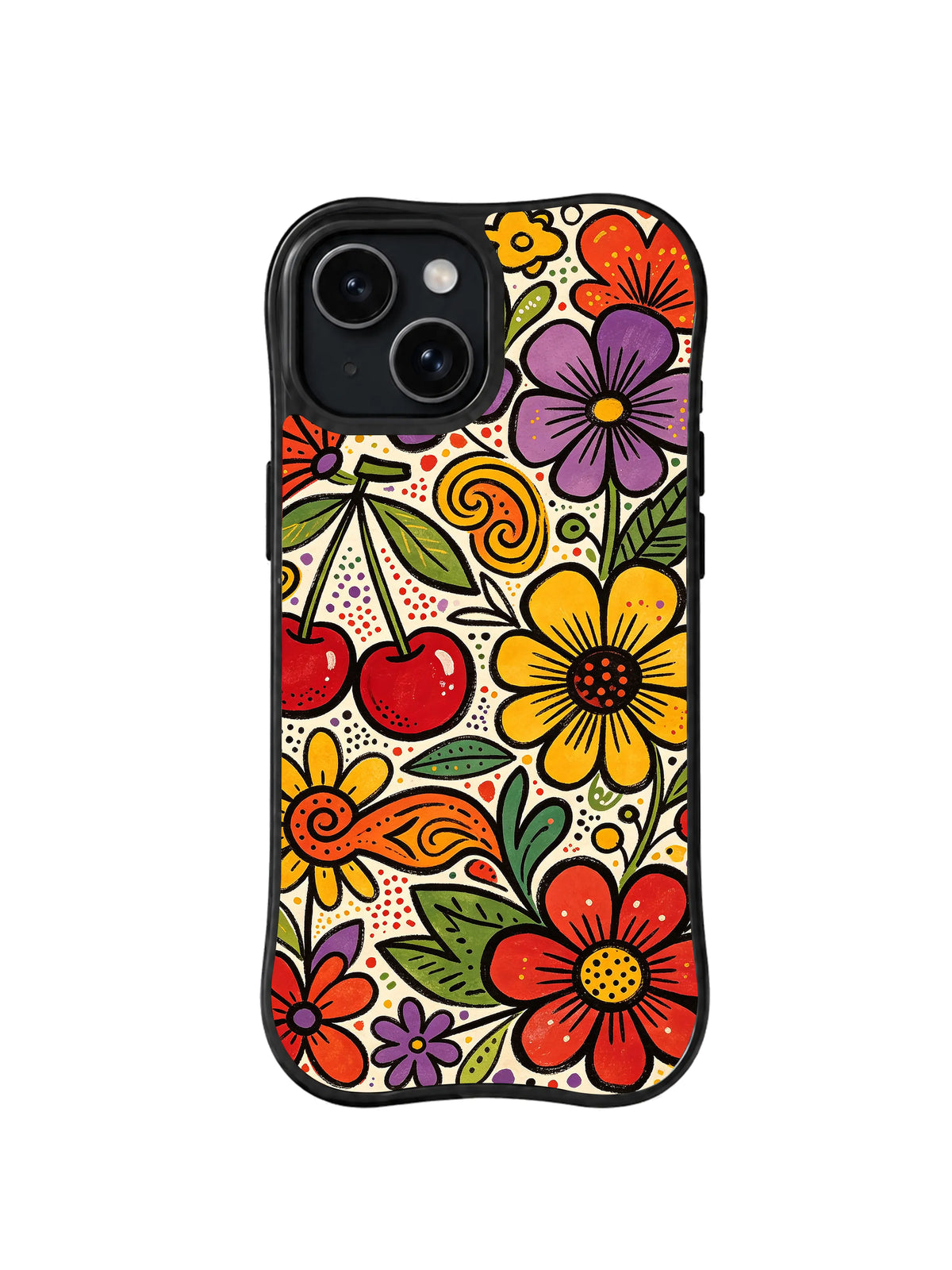 Western Cherry Meadow pattern iPhone 15 Plus case