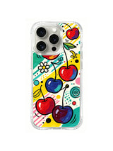 Pop Cherry Doodles: Red and purple cherries float among flowers, dots and colorful lines.
