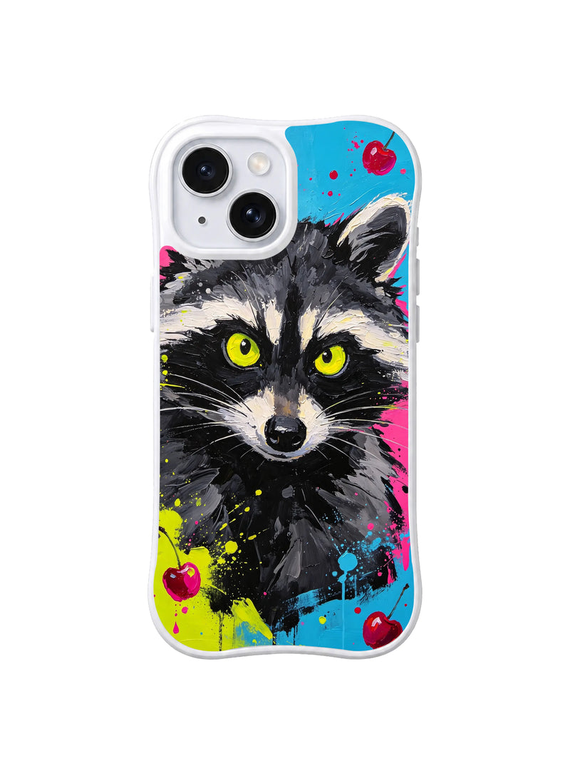 Cherry Raccoon Riot iPhone 15 Plus Case – Cute Neon Art