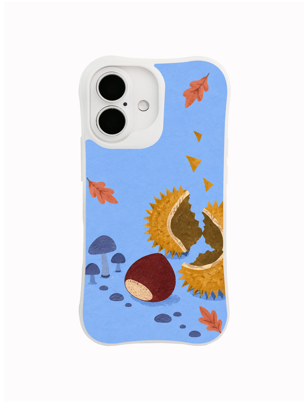 Chestnut Open Door iPhone case pattern with mahogany chestnut, mustard burr and slate mushrooms