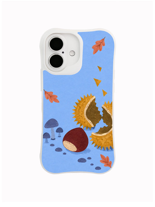 Chestnut Open Door iPhone case pattern with mahogany chestnut, mustard burr and slate mushrooms