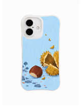 Open road chestnut iPhone case pattern with icy-blue field and mustard shell fragments