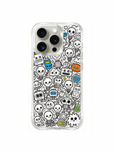 Casual bulb-creature group artwork on an iPhone 15 Pro case