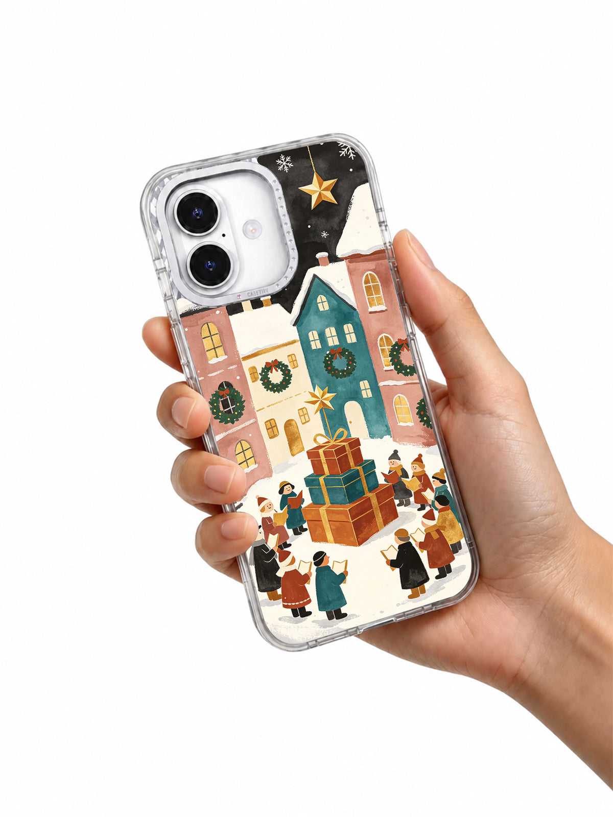 Choir Under Paper Stars iPhone 17 case held in hand