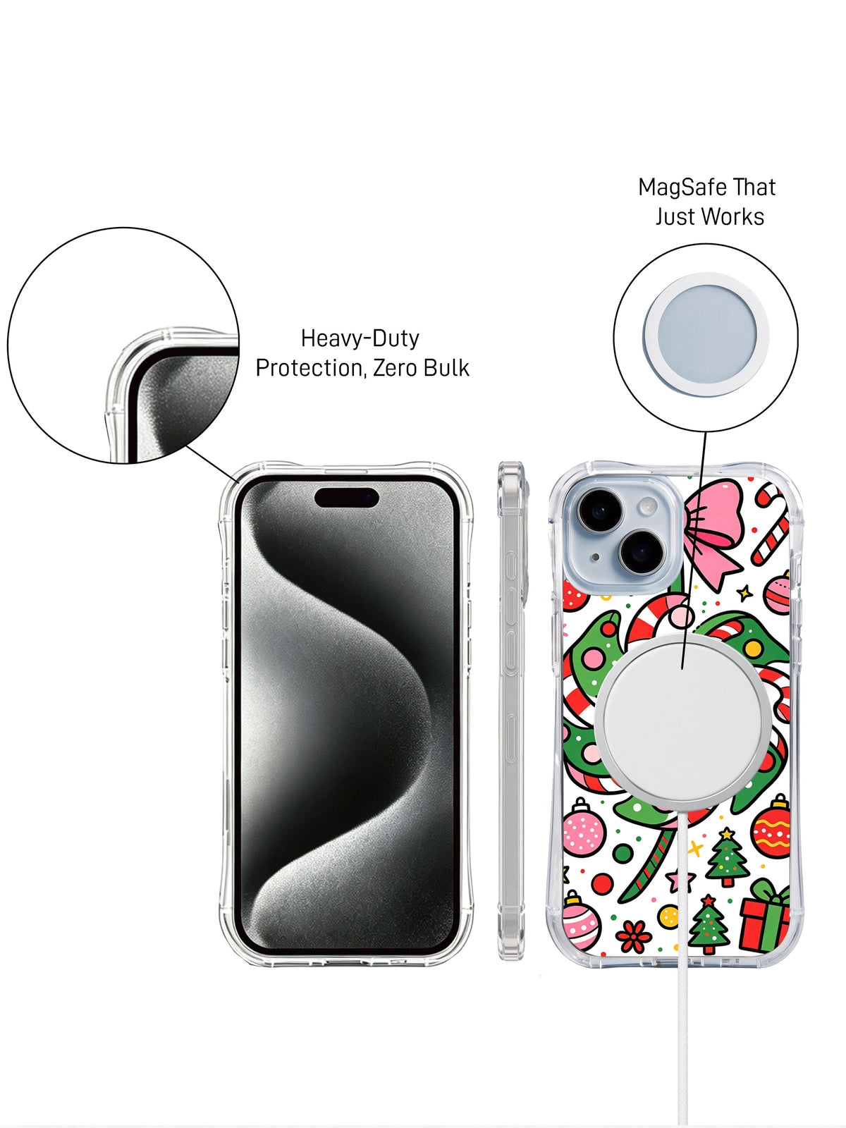 Christmas Bow and Candy Dream: Front and rear product views beside a circular accessory.
