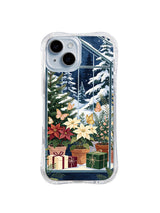 Blush butterflies, poinsettias and gifts in a snowy greenhouse iPhone 14 case, pattern one