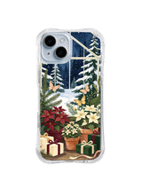 Butterflies above poinsettias in a navy winter greenhouse iPhone 14 case, pattern four