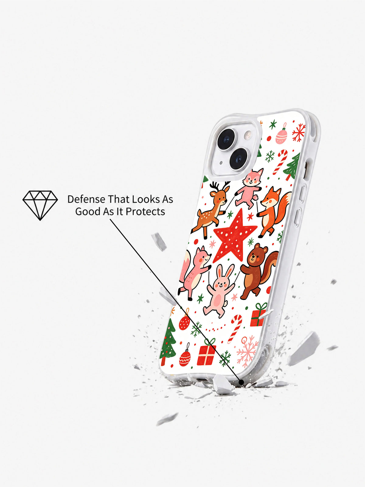 Christmas Forest Party Animals: Angled case above an illustrated broken surface.