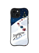Fox following colorful gifts toward a starry hilltop tree iPhone 14 case, pattern two
