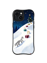 Fox approaching a decorated fir above a starry gift trail iPhone 14 case, pattern five