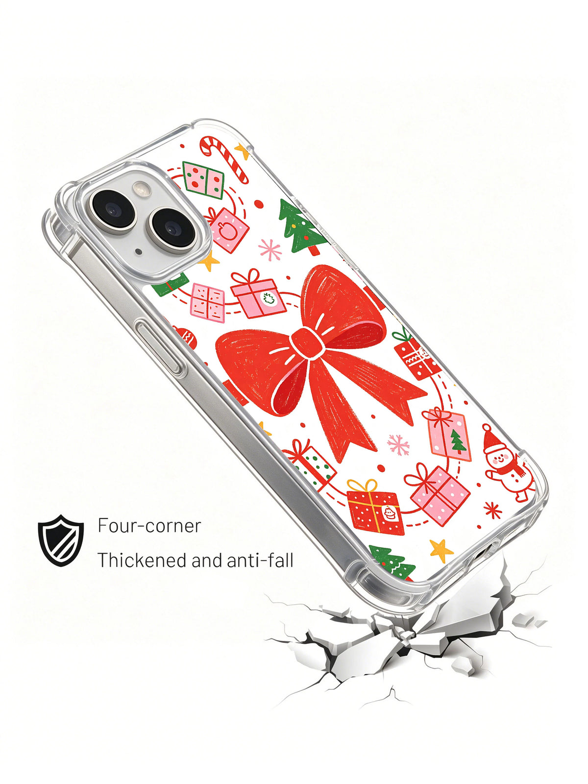 Christmas Gift Parade: Angled case above an illustrated cracked surface.