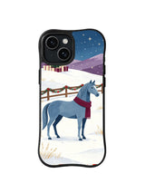 Blue-gray horse and garland fence Christmas iPhone 14 case, pattern three
