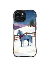 Northern hills Christmas horse iPhone 14 case with snowy field, pattern four