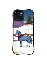 Blue horse in a snowy Christmas pasture iPhone 14 case, pattern five