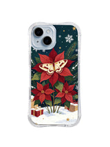 Cream and burgundy moth on red poinsettias iPhone 14 case, pattern one