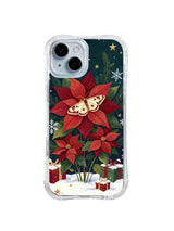 Botanical moth and poinsettia Christmas iPhone 14 case, pattern three
