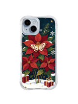 Poinsettia snow garden with elegant moth iPhone 14 case, pattern four